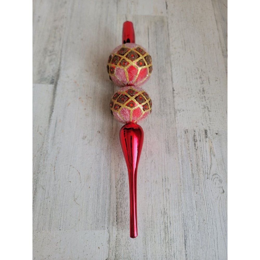Designer Excellence red beaded glass tree topper abstract unique